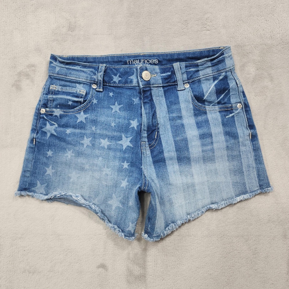 Maurices Shorts Womens 6 Blue High Rise Flag Stars Stripes Cutoff Denim Casual